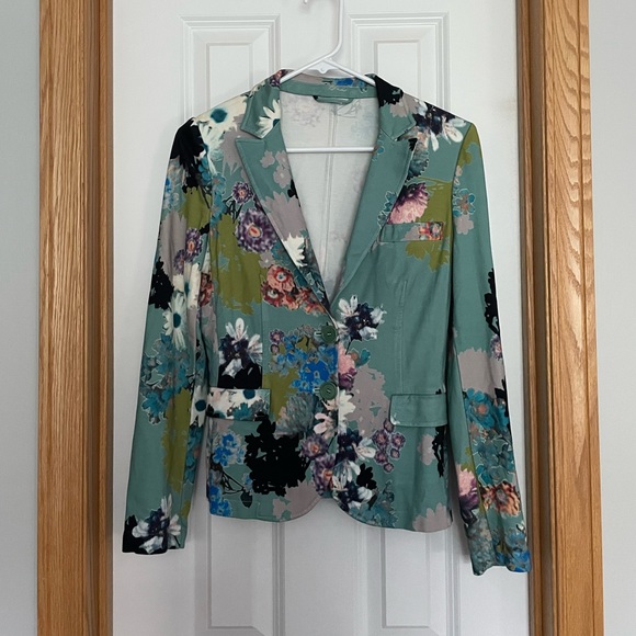 ETRO Knit Blazer Floral Print Turquoise Size 42 US Size 6 - Picture 5 of 9